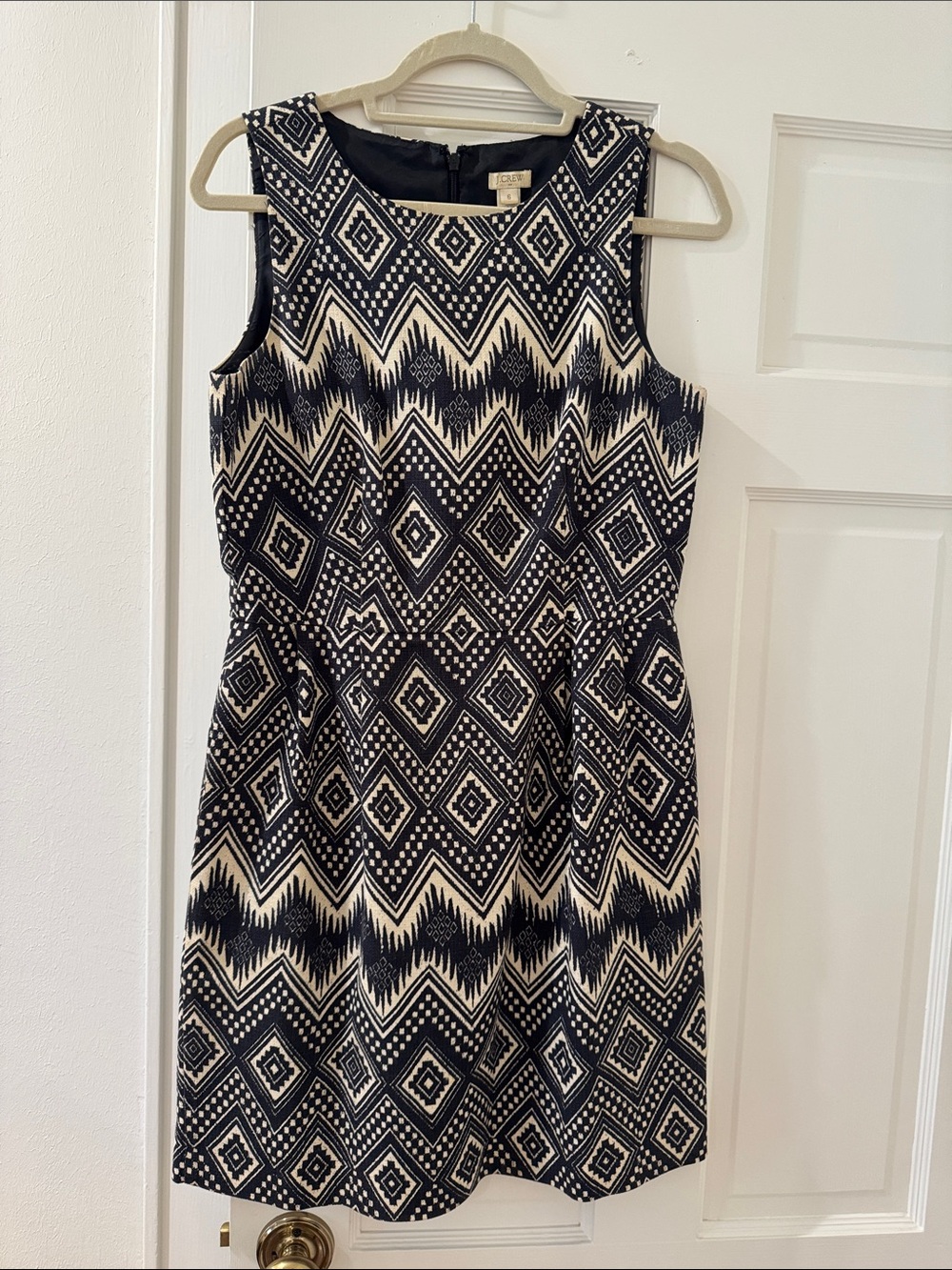 J. Crew Black & Cream Geometric Sleeveless Fit-and-Flare Dress